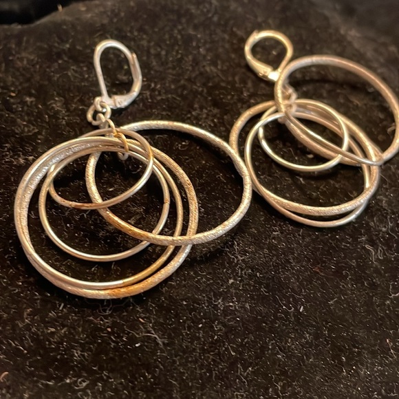 2” silver tone earrings with 5 open hoop dangle earrings w/lever back closures - Picture 3 of 11